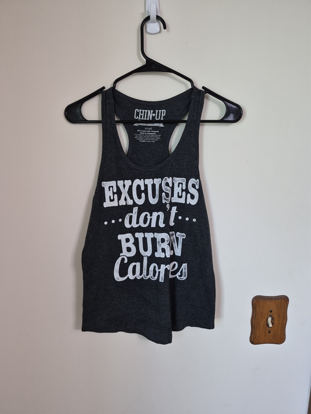 Chin Up Women’s Charcoal Racerback Tank - Excuses Don't Burn Calories- Small